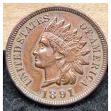 1891 Indian Head Cent AU Nice