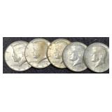(5) 40% Silver K. Half Dollars