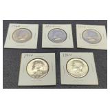 (5) 1964 Kennedy Half Dollars