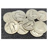 (10) No Date Standing Liberty Quarters