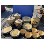 Tote of Pfaltzgraff Stoneware Dishes
