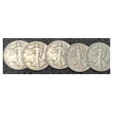 (5) 1943 W. Liberty Half Dollars