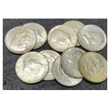 (10) 40% Silver K. Half Dollars
