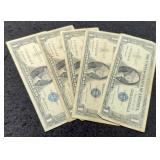 (5) 1957 $1 Silver Certificate Notes inc/ 1 Star