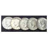 (5) 1964-D K. Half Dollars Unc.