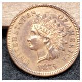 1875 Indian Head Cent MS60+ RB