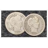 (2) Barber Dimes 1911-D, 15-S