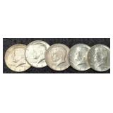 (5) 1964 K. Half Dollars Unc.