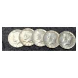 (5) 1964-D K. Half Dollars AU