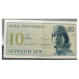 1964 Indonesia 10 Sen Banknote Unc.