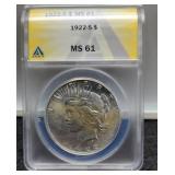 1922-S Slab Peace Dollar ANACS MS61