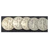 (5) 1945 W. Liberty Half Dollars