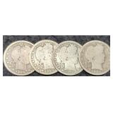 (4) Barber Quarters 1899, 01, 02, 09