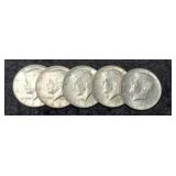 (5) 1964-D K. Half Dollars AU