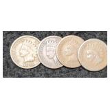 (4) Indian Head Cents 1884, 85, 91, 92