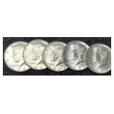 (5) 1964 K. Half Dollars Unc.