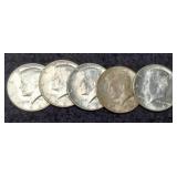 (5) 1964-D K. Half Dollars Unc.