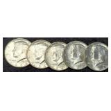 (5) 1964 K. Half Dollars Unc.