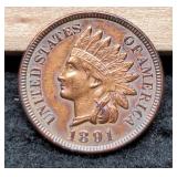 1891 Indian Head Cent AU