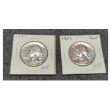 (2) 1957 Proof Silver Quarters