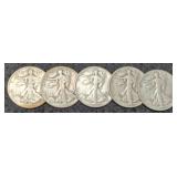 (5) 1942 W. Liberty Half Dollars