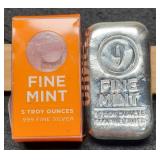 5 Troy Oz. Silver Bar By 9 Fine Mint