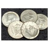 (5) 40% Silver Kennedy Half Dollars