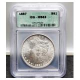 1887 Slab Morgan Dollar ICG MS63
