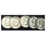 (5) 1964-D K. Half Dollars Unc.
