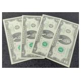 (4) 2017A $2 FR Notes Unc/Consecutive Numbered