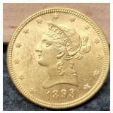 1893 $10 Gold Liberty Eagle Unc.