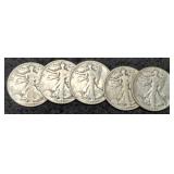 (5) 1942 W. Liberty Half Dollars