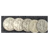 (5) 1943 W. Liberty Half Dollars