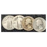(4) Silver Quarters 1939, 43-D, 2- No Date