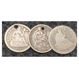 (3) Seated Liberty Dimes 2 Holed,