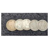 (5) Barber Quarters 1898, 00, 07, 08-O, 16