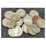 (16) Buffalo Nickels, 4 Dated, 12 No Dates