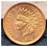 1874 Indian Head Cent MS63+ Red