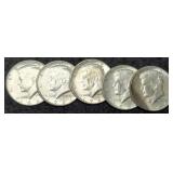 (5) 1964 K. Half Dollars Unc.