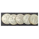 (5) 1942 W. Liberty Half Dollars