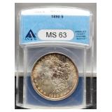 1890 Slab Morgan Dollar ANACS MS63