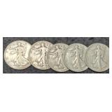 (5) 1945 W. Liberty Half Dollars
