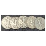 (5) 1945 W. Liberty Half Dollars