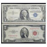 1957 $1 Silver Certificate & 1953 $2 Red Seal