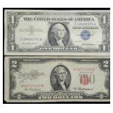 1957 $1 Silver Certificate & 1953 $2 Red Seal