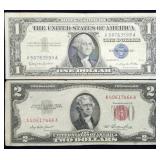1957 $1 Silver Certificate & 1953 $2 Red Seal