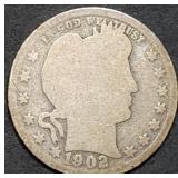 1902-O Barber Silver Quarter