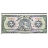 1961 Mexico 5 Pesos Banknote High Grade