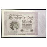 1923 German Hyperinflation 100,000 Mark Banknote