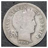 1906-S Barber Silver Dime